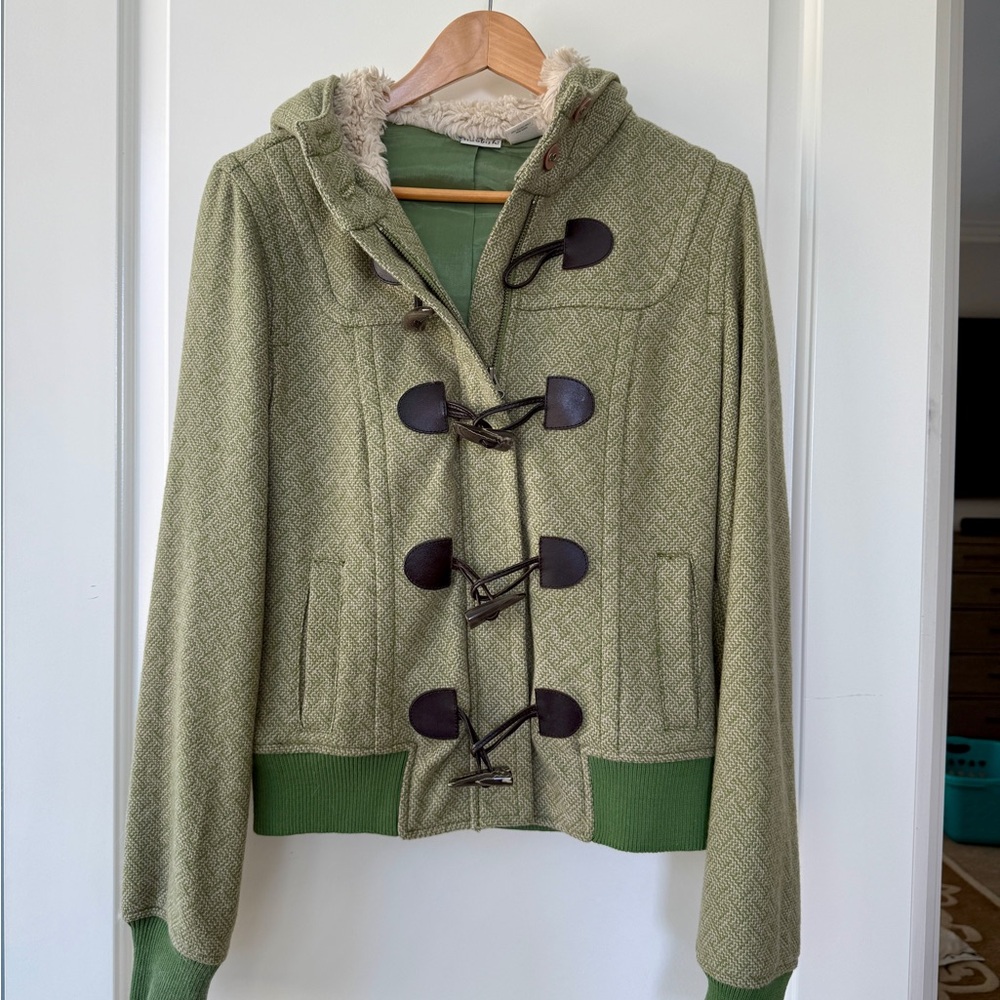 Anthropologie Rubbish Green Hooded Toggle Jacket - size medium